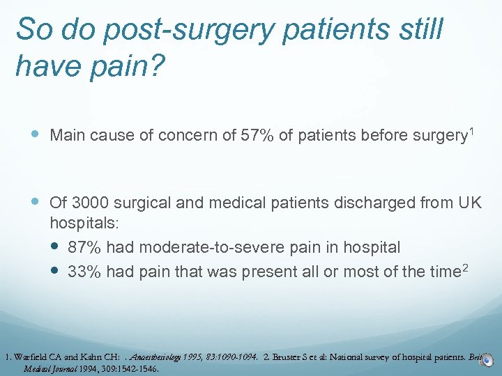 So do post-surgery patients still have pain? Main cause of concern of 57% of