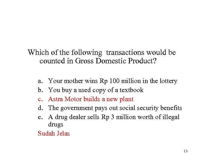 Which of the following transactions would be counted in Gross Domestic Product? a. b.
