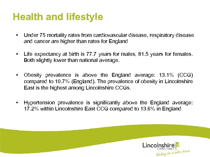 Health and lifestyle • Under 75 mortality rates from cardiovascular disease, respiratory disease and