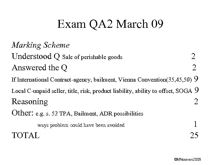 Exam QA 2 March 09 Marking Scheme Understood Q Sale of perishable goods Answered