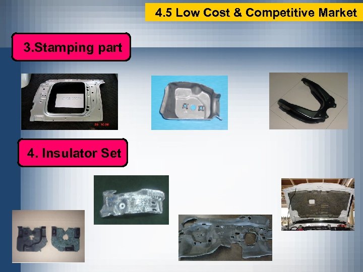 4. 5 Low Cost & Competitive Market 3. Stamping part 4. Insulator Set 