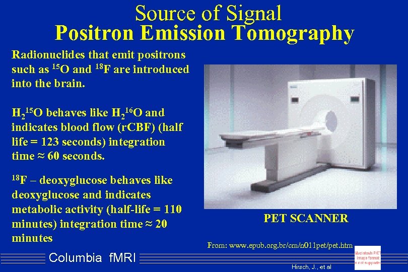 Source of Signal Positron Emission Tomography Radionuclides that emit positrons such as 15 O