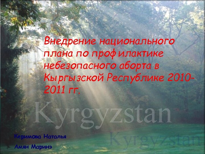 Внедрение национального плана по профилактике небезопасного аборта в Кыргызской Республике 20102011 гг. Керимова Наталья