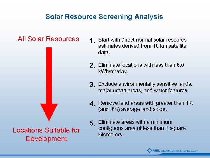 Solar Resource Screening Analysis All Solar Resources Start with direct normal solar resource estimates