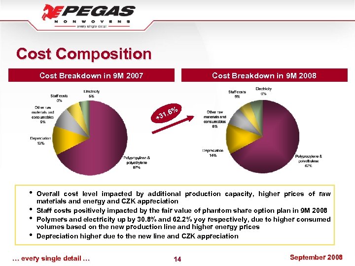 Cost Composition Cost Breakdown in 9 M 2007 Cost Breakdown in 9 M 2008