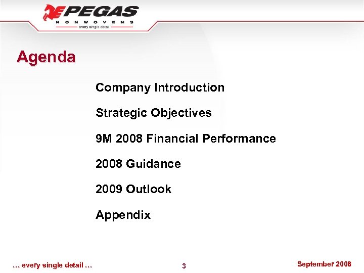 Agenda Company Introduction Strategic Objectives 9 M 2008 Financial Performance 2008 Guidance 2009 Outlook