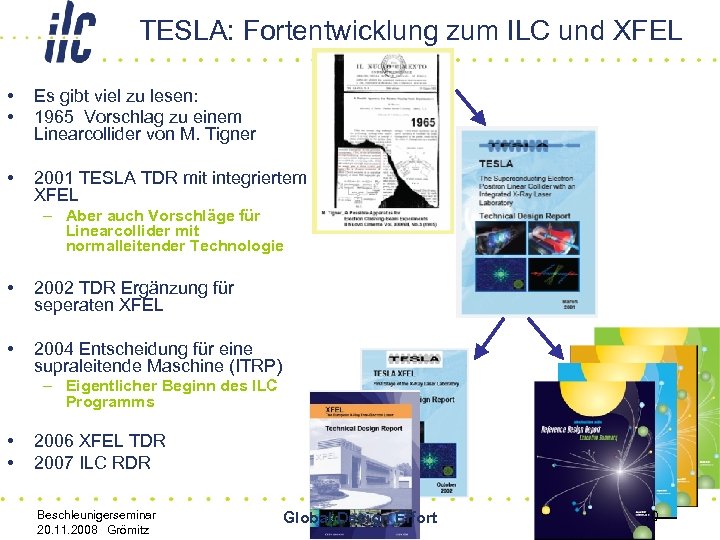 TESLA: Fortentwicklung zum ILC und XFEL • • Es gibt viel zu lesen: 1965