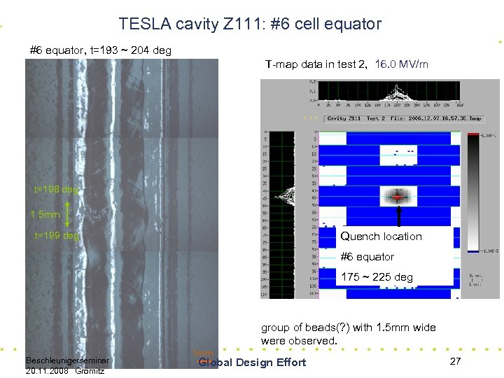 TESLA cavity Z 111: #6 cell equator #6 equator, t=193 ~ 204 deg T-map