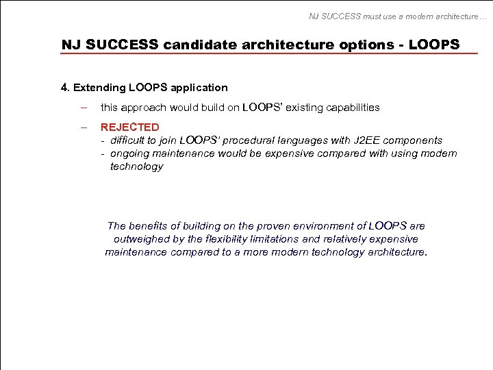 NJ SUCCESS must use a modern architecture… NJ SUCCESS candidate architecture options - LOOPS