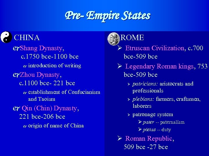 Pre- Empire States j CHINA j. Shang Dynasty, c. 1750 bce-1100 bce j introduction