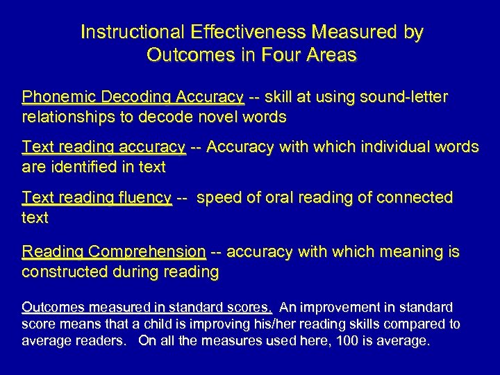 Instructional Effectiveness Measured by Outcomes in Four Areas Phonemic Decoding Accuracy -- skill at