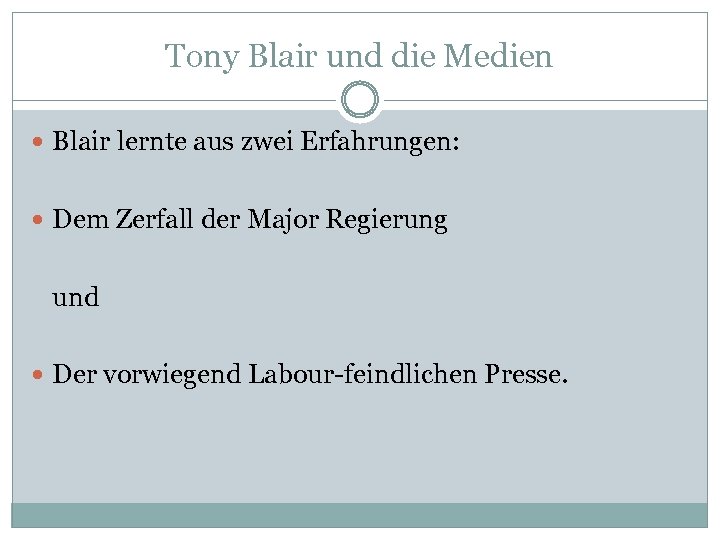 Tony Blair und die Medien Blair lernte aus zwei Erfahrungen: Dem Zerfall der Major