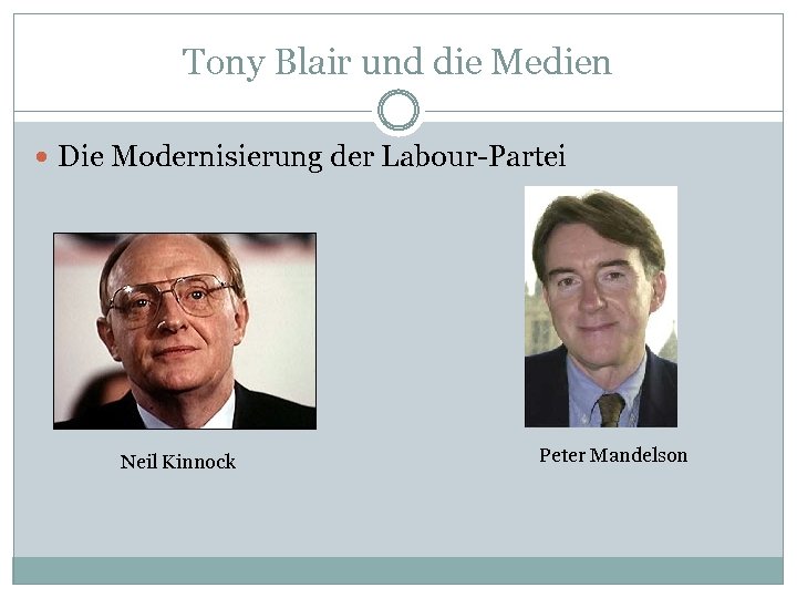 Tony Blair und die Medien Die Modernisierung der Labour-Partei Neil Kinnock Peter Mandelson 
