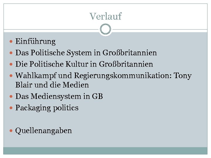 Verlauf Einführung Das Politische System in Großbritannien Die Politische Kultur in Großbritannien Wahlkampf und