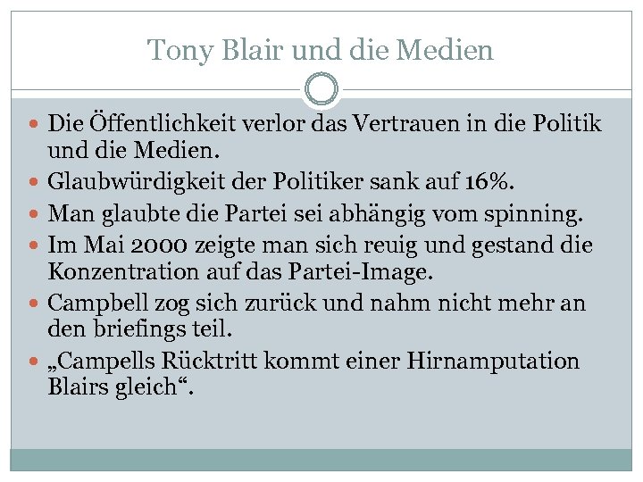 Tony Blair und die Medien Die Öffentlichkeit verlor das Vertrauen in die Politik und