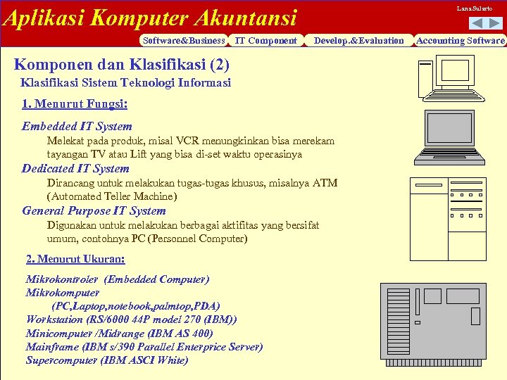 Aplikasi Komputer Akuntansi Software&Business IT Component Lana Sularto Develop. &Evaluation Komponen dan Klasifikasi (2)