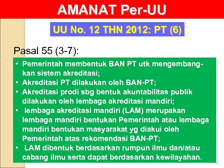 AMANAT Per-UU UU No. 12 THN 2012: PT (6) Pasal 55 (3 -7): •