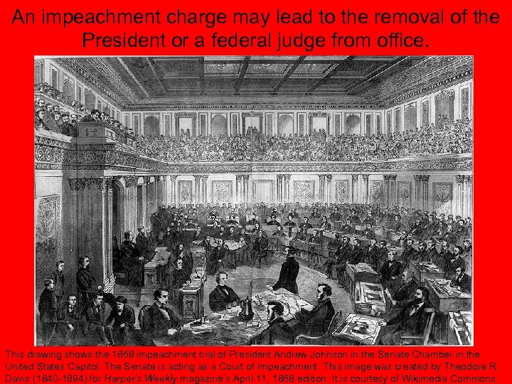 An impeachment charge may lead to the removal of the President or a federal