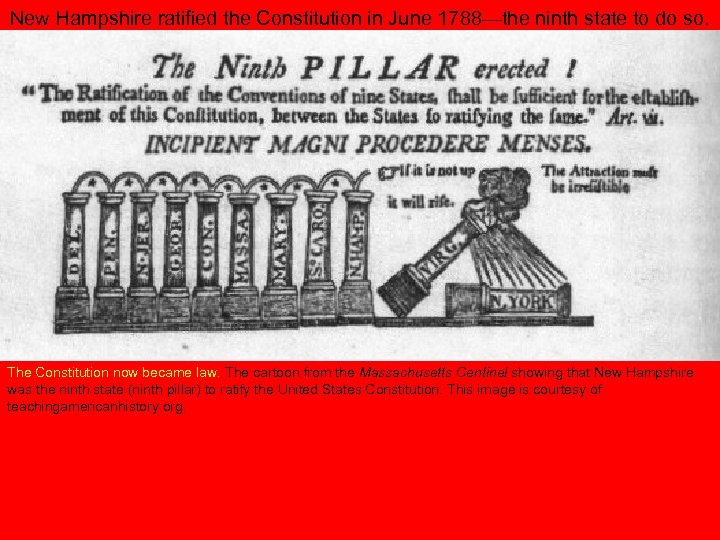New Hampshire ratified the Constitution in June 1788—the ninth state to do so. The
