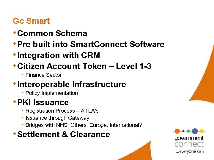 Gc Smart • Common Schema • Pre built into Smart. Connect Software • Integration