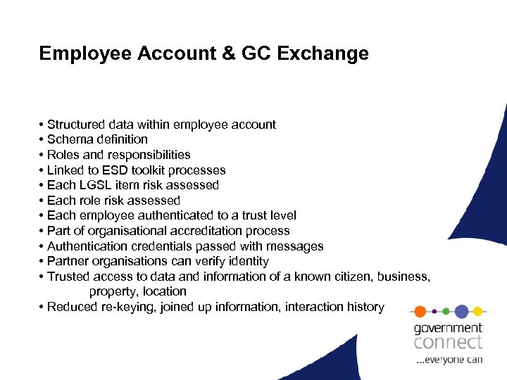 Employee Account & GC Exchange • Structured data within employee account • Schema definition