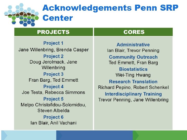 Acknowledgements Penn SRP Center 