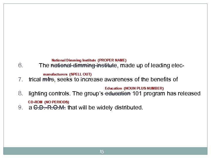 6. National Dimming Institute (PROPER NAME) The national dimming institute, made up of leading