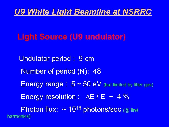 U 9 White Light Beamline at NSRRC Light Source (U 9 undulator) Undulator period