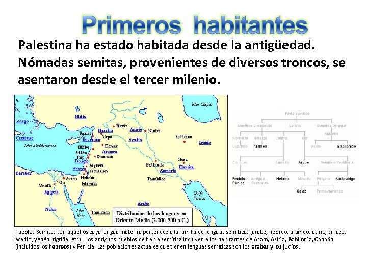 Palestina ha estado habitada desde la antigüedad. Nómadas semitas, provenientes de diversos troncos, se