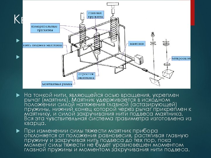 Кварцевые гравиметры Наиболее широкое применение получили гравиметры второго рода, упругая система которых изготовлена из