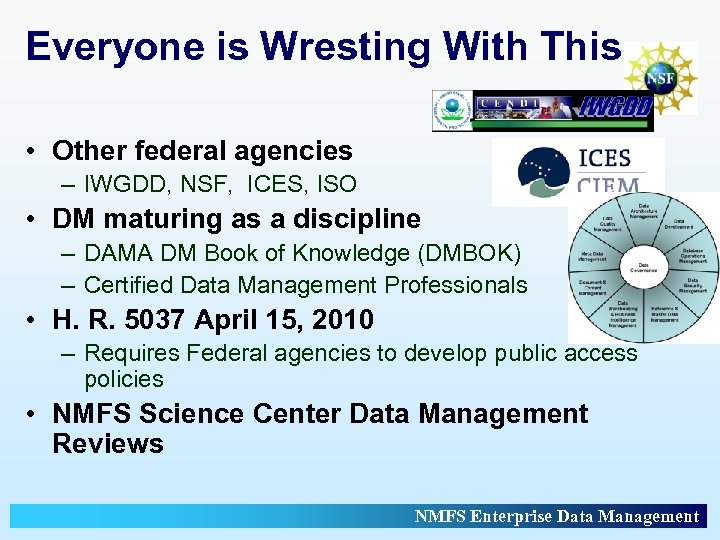 Everyone is Wresting With This • Other federal agencies – IWGDD, NSF, ICES, ISO