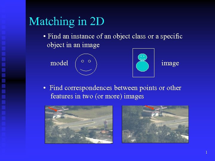 Matching in 2 D • Find an instance of an object class or a