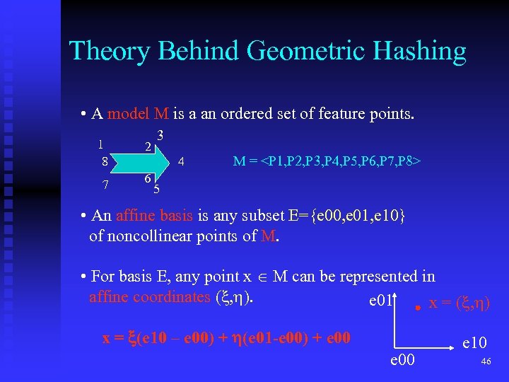 Theory Behind Geometric Hashing • A model M is a an ordered set of