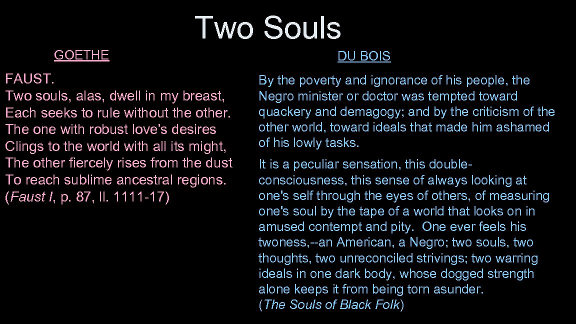 Two Souls GOETHE FAUST. Two souls, alas, dwell in my breast, Each seeks to