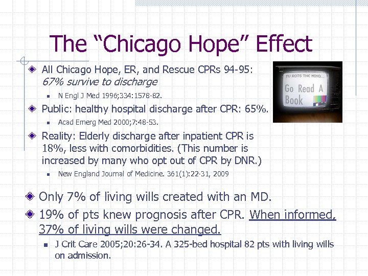 The “Chicago Hope” Effect All Chicago Hope, ER, and Rescue CPRs 94 -95: 67%