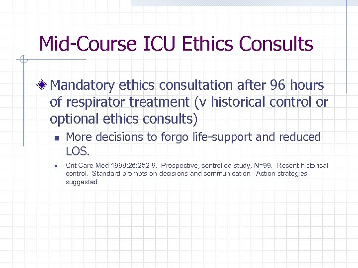 Mid-Course ICU Ethics Consults Mandatory ethics consultation after 96 hours of respirator treatment (v