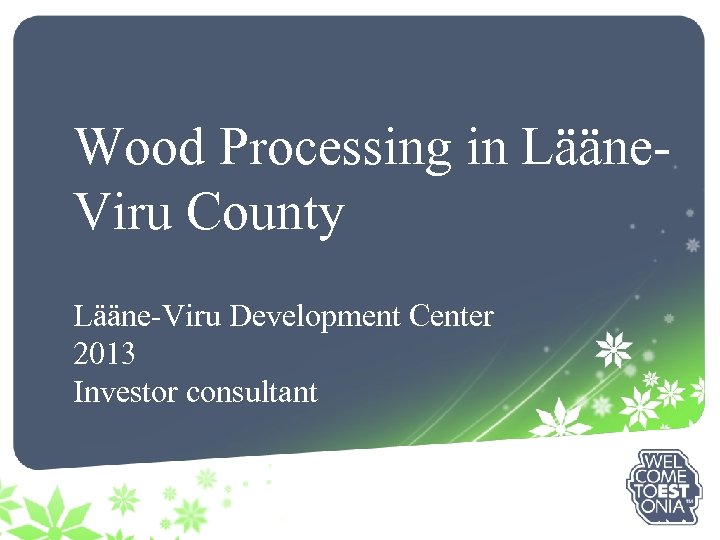 Wood Processing in Lääne. Viru County Lääne-Viru Development Center 2013 Investor consultant 
