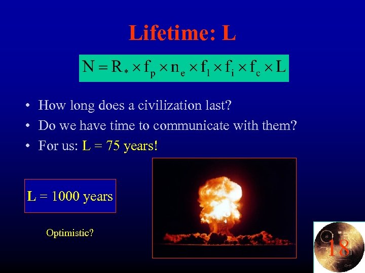 Lifetime: L • How long does a civilization last? • Do we have time
