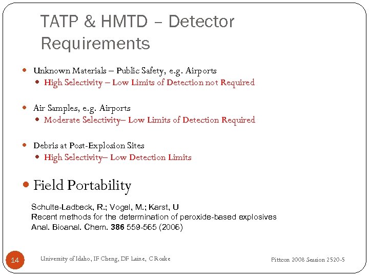 TATP & HMTD – Detector Requirements Unknown Materials – Public Safety, e. g. Airports