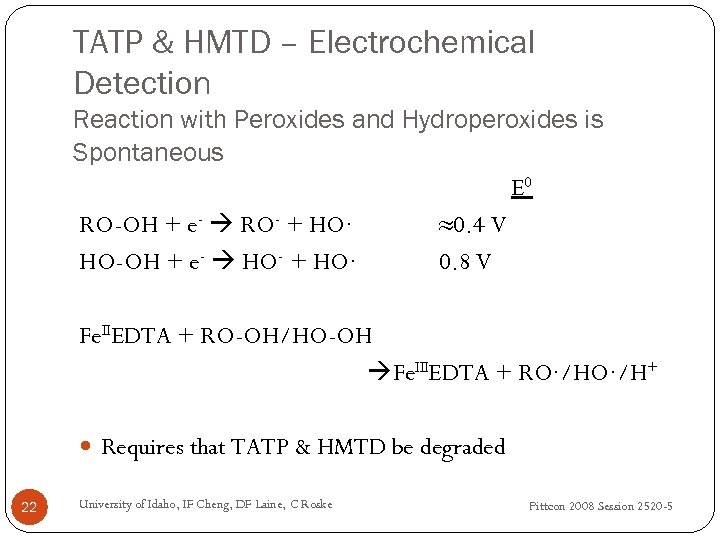 TATP & HMTD – Electrochemical Detection Reaction with Peroxides and Hydroperoxides is Spontaneous E