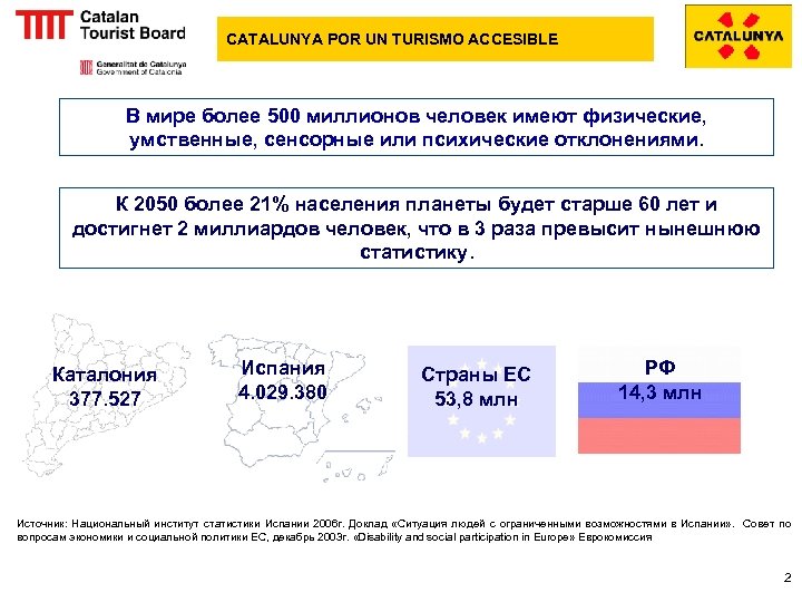 CATALUNYA POR UN TURISMO ACCESIBLE В мире более 500 миллионов человек имеют физические, умственные,