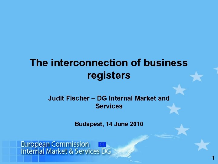 The interconnection of business registers Judit Fischer – DG Internal Market and Services Budapest,