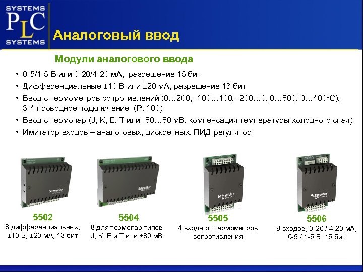 Аналоговый ввод Модули аналогового ввода • 0 -5/1 -5 В или 0 -20/4 -20