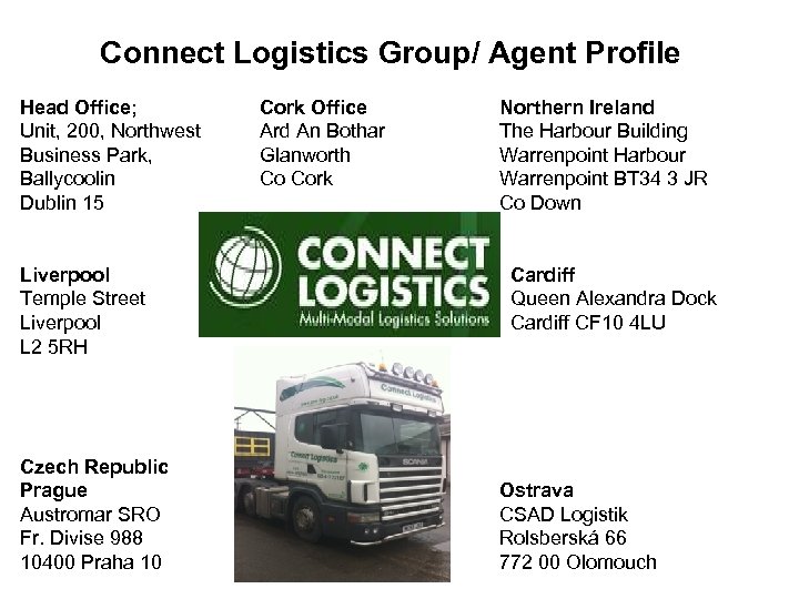 Connect Logistics Group/ Agent Profile Head Office; Unit, 200, Northwest Business Park, Ballycoolin Dublin