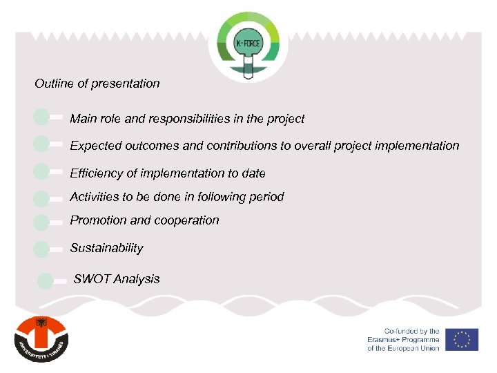 Outline of presentation Main role and responsibilities in the project Expected outcomes and contributions