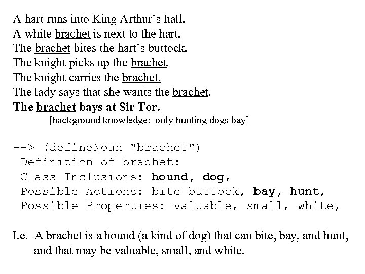 A hart runs into King Arthur’s hall. A white brachet is next to the