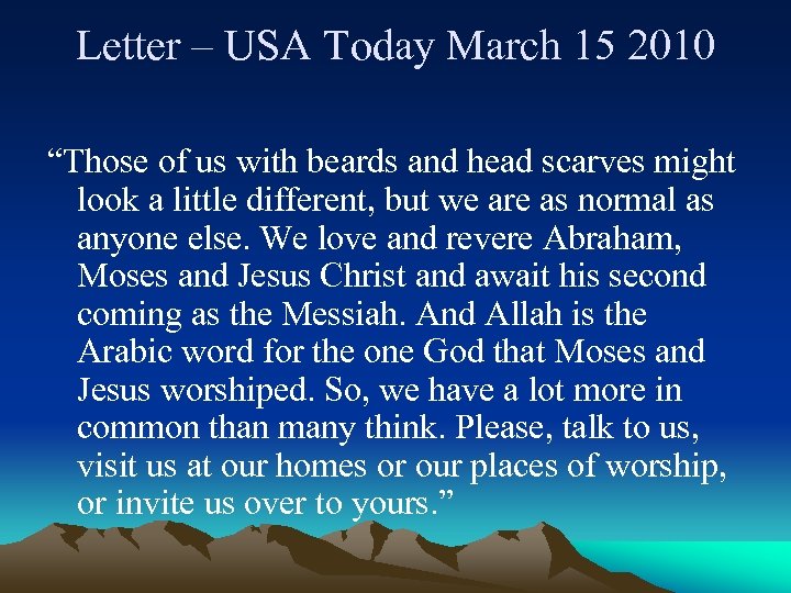 Letter – USA Today March 15 2010 “Those of us with beards and head