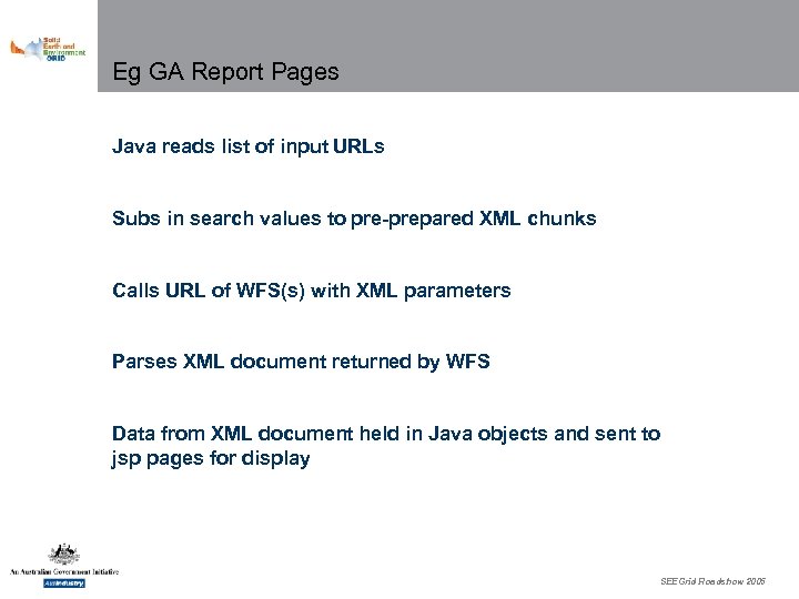 Eg GA Report Pages Java reads list of input URLs Subs in search values