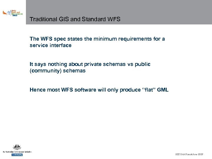 Traditional GIS and Standard WFS The WFS spec states the minimum requirements for a