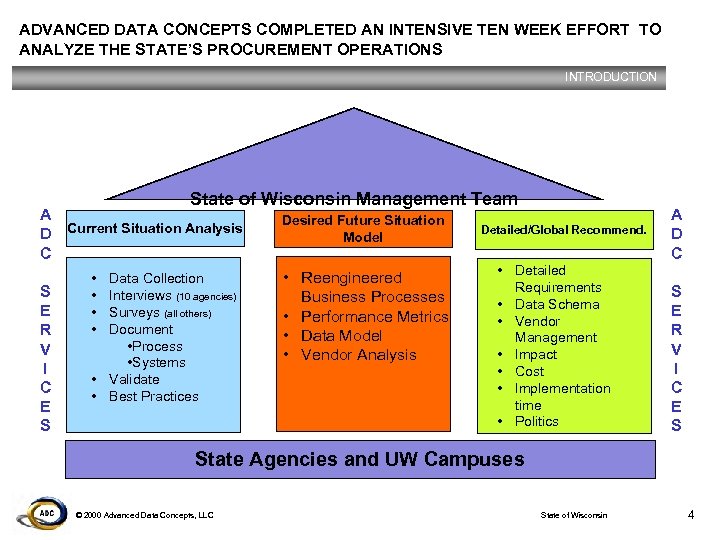 ADVANCED DATA CONCEPTS COMPLETED AN INTENSIVE TEN WEEK EFFORT TO ANALYZE THE STATE’S PROCUREMENT